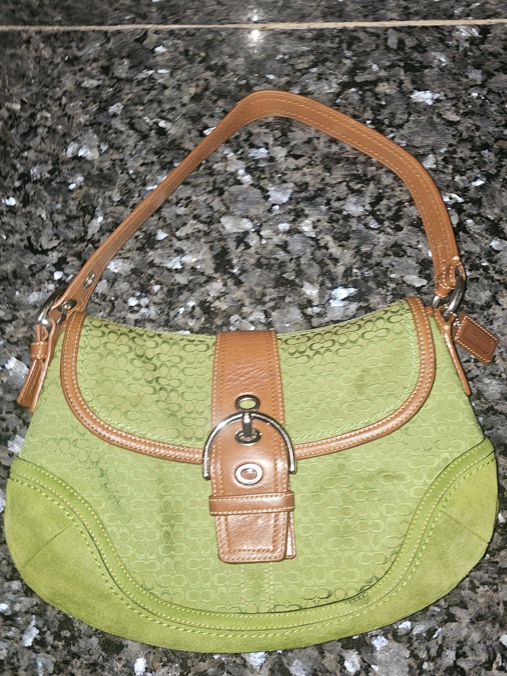 Large Green Coach SoHo Hobo Monogram Handbag Signature Buckle Y2K Vintage